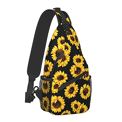 Sunflower Print Floral Sling Bag for Women Men Crossbody Bags Travel Hiking Lightweight Daypack Shoulder Backpack for Cycling Fitness