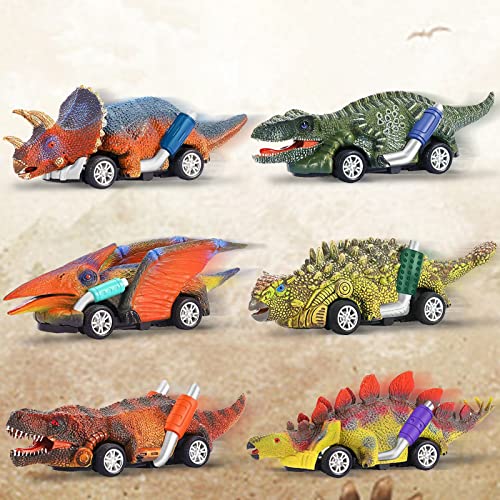 Dinosaur Toys for Kids 3-5 – Pull Back Toy Cars for Toddler 3 4 5 6 Years Old and Up, Easter & Birthday Gifts for Boys Girls, Perfect for Dinosaur Party Favors – 6 Pack with T-Rex