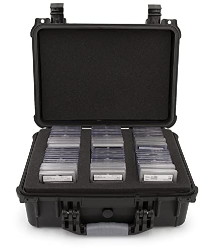 CASEMATIX Graded Card Case Compatible with 90+ BGS PSA FGS Graded Sports Trading Cards, Waterproof Graded Slab Card Storage Box with Three Custom Card Carrying Case Impact Absorbing Foam Slots