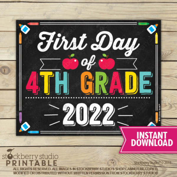 First Day of 4th Grade Sign School Chalkboard Printable Digital Instant Download