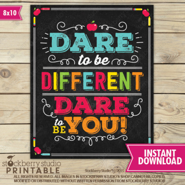 Dare To Be Different Sign Printable Self Esteem Classroom Poster Counselor Office Decor High School Inspirational Art
