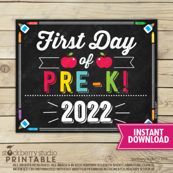 First Day of Pre-K Sign Chalkboard Prek Printable Pre-kindergarten Photo Props Instant Download