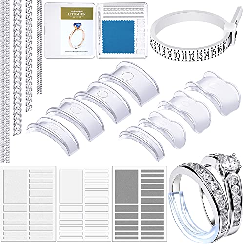Hicarer Invisible Ring Size Adjusters Guard Ring Sizer Loose Ring Size Adjusters with Ring Sizer Measuring Tool Polishing Cloth for Man and Woman Rings, 69 Pieces (Transparent)
