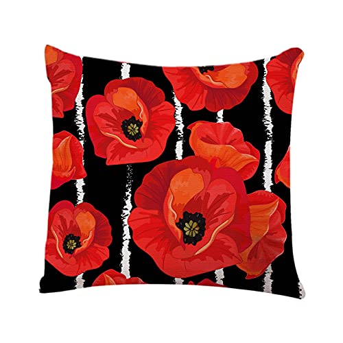 YGGQF Flower Throw Pillow Cover Floral Poppies Garden Nature Wildflower Red Home Decor Pillowcase Cushion Cover 18×18 Inches