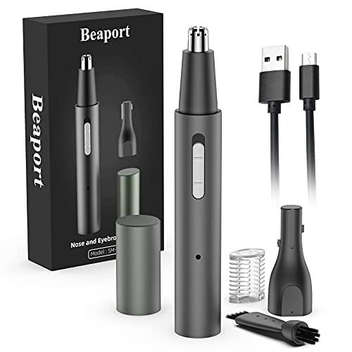 Nose Hair Trimmer and Eyebrow Trimmer, Rechargeable Professional Painless Eyebrow Razor for Ear Beard Hairline, 2 in 1 Metal Trimming Tool, Black
