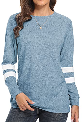 Makamaka Womens Sweaters Long Sleeve Shirts for Women Fall Clothes Sweatshirts Casual Blouse(Blue S)