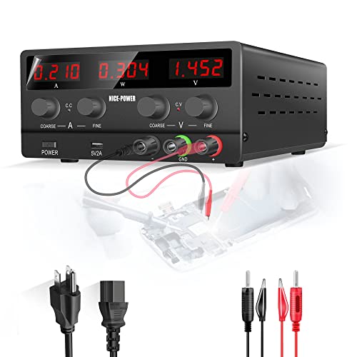 NICE-POWER DC Power Supply Variable: 30V 10A Adjustable Switching Regulated High Precision 4-Digits LED Display 5V/2A USB Port Output & Input Power Cord Bench Lab Power Supplies