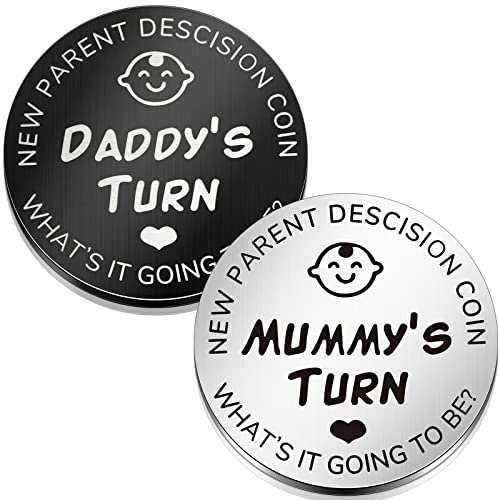 2 Pieces Fun New Parents Decision Coin Double-Sided Decision Making Coin New Baby Presents Pregnancy Presents for First Time Mom New Dad Presents for Christmas Thanksgiving Sliver and Black
