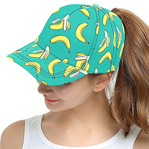 Bananas On Green Baseball Cap for Women Teens, 3D Ball Caps Trucker Snapback Sun Hat for Men