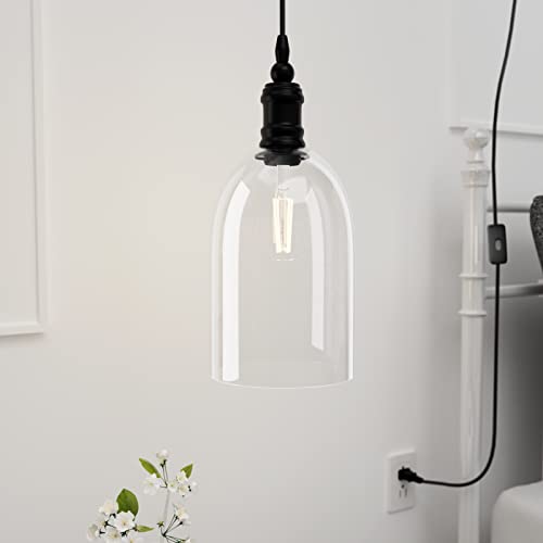 WINSOON Plug in Pendant Light Hanging Light Modern Ceiling Lamp with 15FT Cord On/Off Switch Oval Clear Glass Shade for Kitchen Island Bedroom Living Dining Room Bars