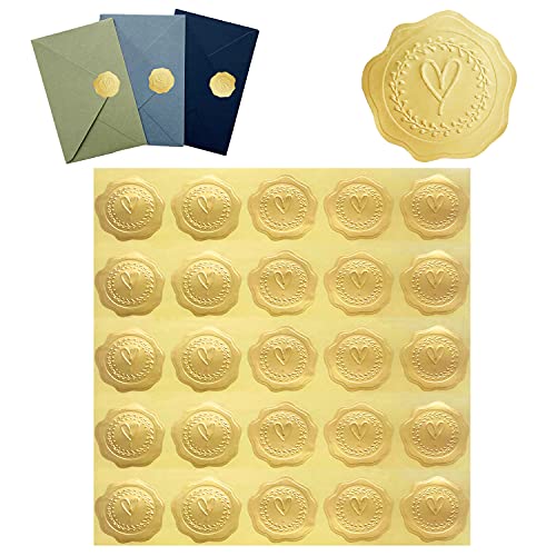 DJDZ 250pcs Gold Embossed Heart Envelope Seals Stickers for Wedding Invitations,Party Favors,Greeting Cards,Gift Packaging .etc ( Gold , Self-Adhesive)