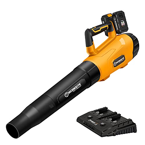 WORKSITE Leaf Blower, 40V Cordless Leaf Blower 380 CFM 110 MPH, Battery Powered Blower with Variable Speed, Two Batteries and Dual Port Fast Charger, WORKSITE