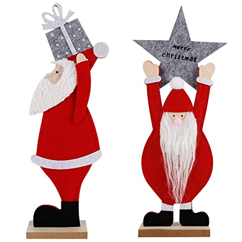 winemana Set of 2 Christmas Table Decorations Santa, 12″ x 5″ Santa Claus Ornaments with Gift Box and Merry Christmas Sign, Perfect for Indoor Home Kitchen Fireplace Office Holiday Party Xmas Gift