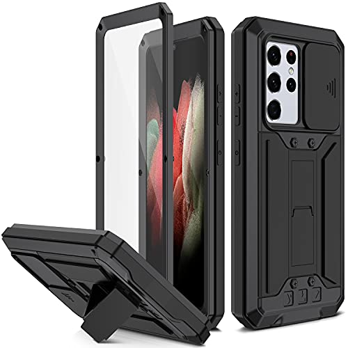 Samsung Galaxy S21 Ultra Case,Camera Cover & Kickstand & Slide Lens Protection with Built-in Screen Protector Full Body Shockproof Rugged Cover for Samsung Galaxy S21 Ultra 6.8inch (Black)