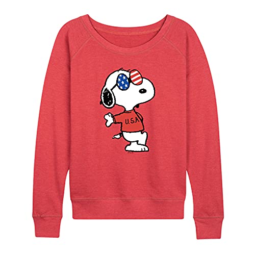 Peanuts – Americana Snoopy – Women’s French Terry Pullover – Size 2X Heather Red