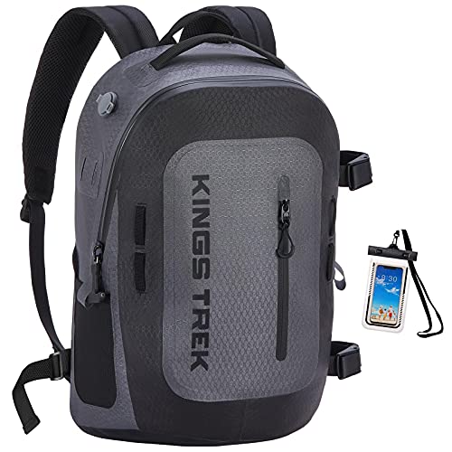 KINGS TREK Dry Bag, TPU Waterproof Backpack with Airtight Zipper, 20L Floating Waterproof Pack with Phone Case (Gray)