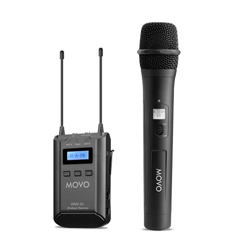 Movo WMX20RX-TH Wireless Handheld Microphone System – Professional Wireless Mic and Receiver with 48 Channels UHF Frequency – Audio for Camera, Vocal, Live Performance, Interview, Video, Church