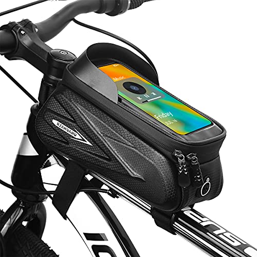 RZAHUAHU Bike Phone Bag Bicycle Bag Front Frame Pouch Top Tube pouch Waterproof Bike Holder Accessories bag Mount Handlebar Cell Phone Holde Compatible with iPhone 14Pro Max 13 12 XS XR Fit 6.9”