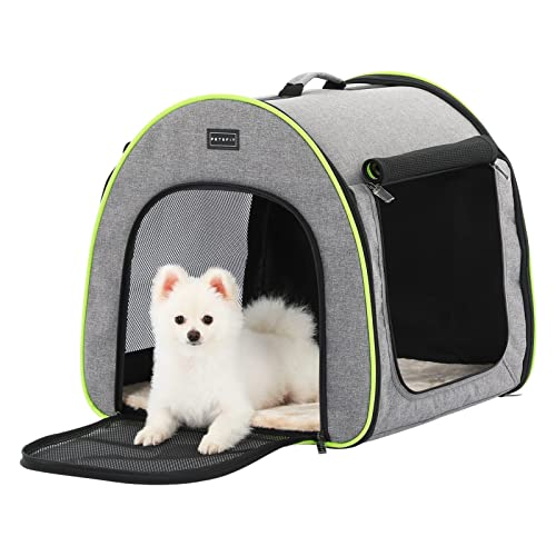 Petsfit Dog Crate, Foldable, Soft Portable Travel Kennel, with Washable Mattress Coat, Easy-Fit for Small Dogs (19.5x20x20 Inches, Gray A)