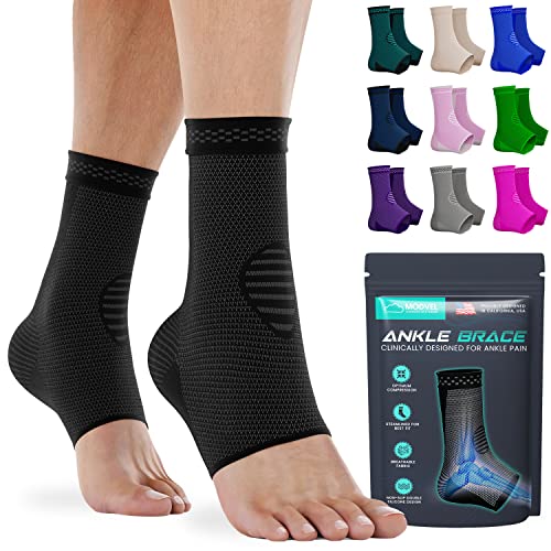 Modvel Ankle Brace for Women & Men – 1 Pair of Ankle Support Sleeve & Ankle Wrap – Compression Ankle Brace for Sprained Ankle, Achilles Tendonitis, Plantar Fasciitis, & Injured Foot – Medium, Black