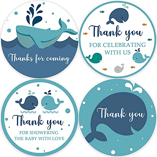 80 Blue Whale Thank You Stickers, Baby Shower Thank You Stickers, Ocean Themed Baby Shower Favor Label Decorations(2 Inch)