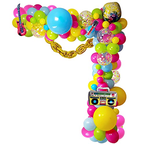 Back to 90S 80S Theme Party Balloons Backdrop Decorations， Party Supplies Foil Balloon Radio Guitar Microphone Disco Ball Colorful Balloons for Back to 90S 80S Party for Birthday Decorations