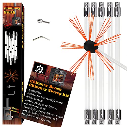 Chimney Sweep Kit, Chimney Brush, 33ftChimney Cleaning Kit with 10 Nylon Flexible Rods, Electrical Rotary Drill Drive Sweeping Cleaning Tool Kits for Sweeping Fireplace (10 Rods)