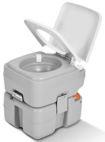 YITAHOME Portable Toilet, 5.3 Gallon Travel RV Toilet with Level Indicator, T-Type Water Outlet, Porta Camping Potty for Boating, Hiking, Hunting, Gray
