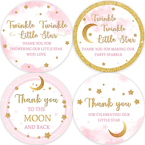 80 Twinkle Twinkle Little Star Stickers, Baby Shower Twinkle Little Star Stickers, Girl Pink Baby Shower Thank You Stickers(2 Inch)