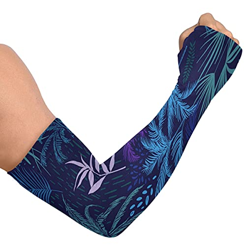 WELLDAY Summer Tropical Forest Arm Sleeves with Thumb Hole UV Sun Protection Cooling Sleeves for Gardening Farm Women & Men