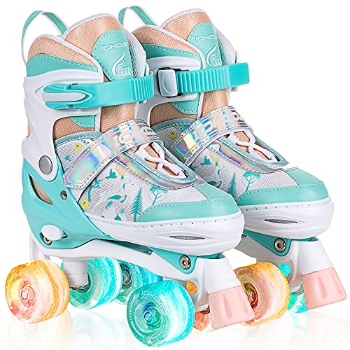 IOKDAD Roller Skates for Kids Girls Boys, 4 Sizes Adjustable Toddler Kids Roller Skates with Light Up Wheels for Indoor and Outdoor