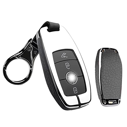 ZHAOZOUL Car Key Cover Case For Mercedes Benz W203 W204 W211 CLK C180 E200 AMG C E S Class Smart Key Protector key Bag Car Key Holder (E-Silver Black), One Size, ZHAOZOUL