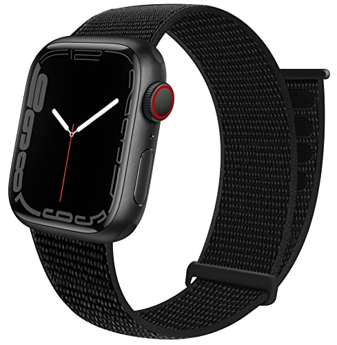 GZ GZHISY Sport Loop Nylon Band Compatible with Apple Watch Band 38mm 40mm 41mm 42mm 44mm 45mm 49mm Ultra iWatch Series 8 7 6 SE 5 4 3 2 1 Strap, Fit for iPhone Watch Band Women Men Stretchy Elastic Braided, 42mm/44mm/45mm/49mm Dark Black