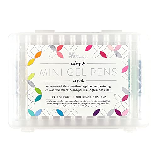Colorful Mini Gel Pens Twenty Four Pack. 24 Colors Including Neutrals and Brights. 0.8mm Tip & 1mm Bullet Tip Perfect for Writing and Coloring by Erin Condren.