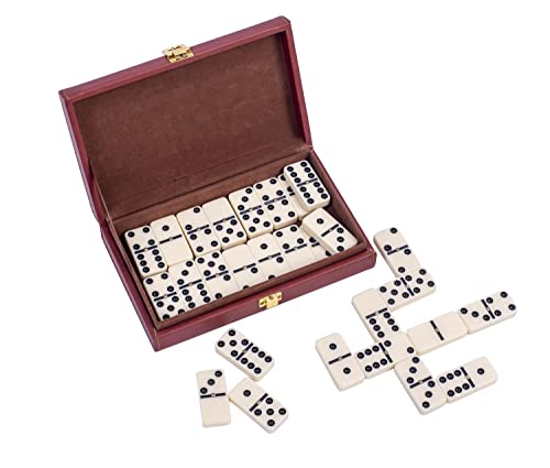 Double 6 Dominoes Set Tile Games 28 Tiles with Spinner in Leatherette Case