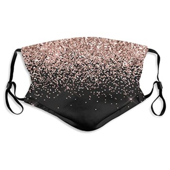 Monogram Blush Pink Rose Gold Glitter & Sparkle Cloth face mask with Filter Pocket Washable Face Bandanas Balaclava Dust-Proof Print Reusable Fabric Protection with 2 Pcs Filters | The Storepaperoomates Retail Market - Fast Affordable Shopping