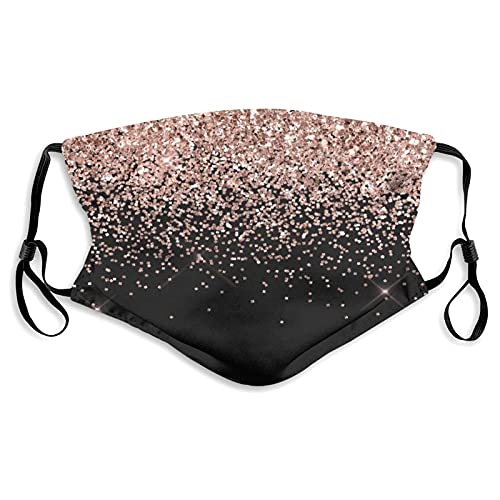 Monogram Blush Pink Rose Gold Glitter & Sparkle Cloth face mask with Filter Pocket Washable Face Bandanas Balaclava Dust-Proof Print Reusable Fabric Protection with 2 Pcs Filters