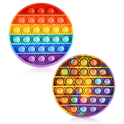 Luiyo 2 Pack Pop It – Circle Round Rainbow Fidget Sensory Toy for Anxiety & Stress Relief, Push Bubble Fidget Toy for Kids and Adults, Round Colorful Coffee Tea Drink Coaster, Pets Frisbee