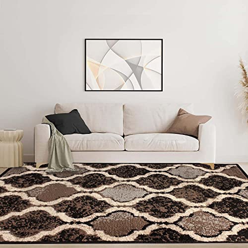 SUPERIOR Indoor Area Rug, Jute Backed, Perfect for Living/ Dining Room, Bedroom, Office, Kitchen, Entryway, Modern Geometric Trellis Floor Decor, Viking Collection, 7′ x 9′, Chocolate
