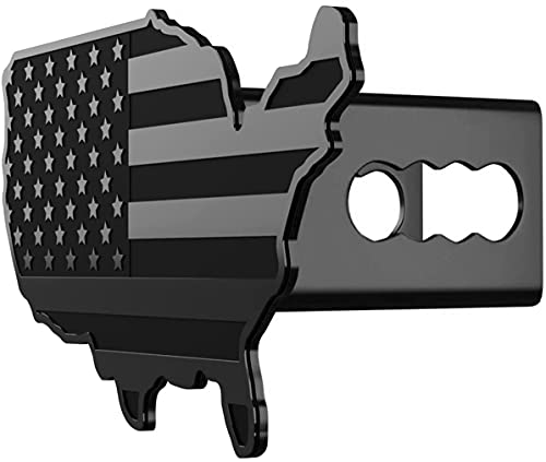 MULL USA Map Flag Metal Trailer Hitch Cover Heavy Duty for Trucks Cars SUV (Fits 2″ Receiver, Black Map Flag)
