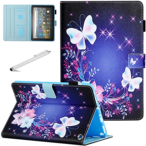 Case for Fire HD 10 Tablet (2021 Release 11th Generation) & Fire HD 10 Plus Tablet, PU Leather Stand Cover with Smart Auto Wake/Sleep & Pen Holder, Purple Butterfly