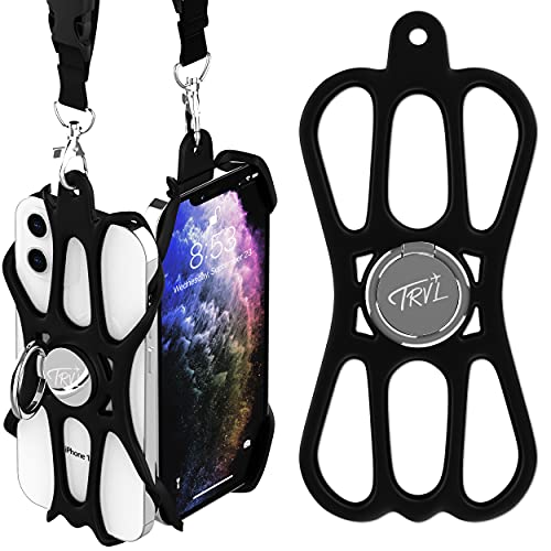TRVLtech Phone Lanyard for Around The Neck | Cell Phone Holder Lanyard for Around The Neck with Finger Ring Stand | Great for Holding Most iPhones & Smart Phones | Holds Cell Phones – Black