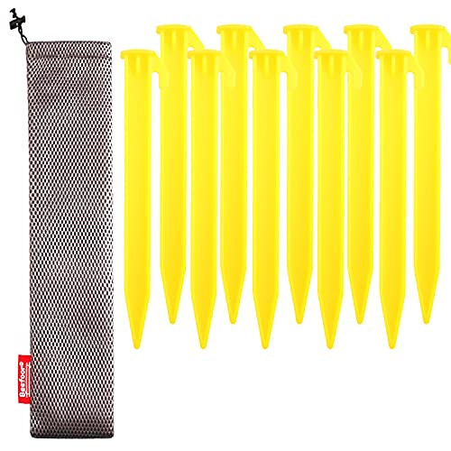 Beefoor 10-Pack Plastic Tent Stakes – 6-Inch Heavy Duty Canopy Anchoring Pegs for Camping, Gardening, Landscaping, Backpacking – Lightweight, Rust-Proof, Reusable Camping Stake