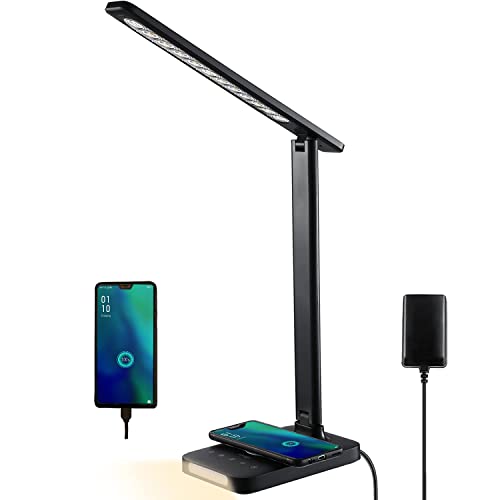 VAVOFO LED Desk Lamp with Fast Charger, USB Charging Port, Desk Light for Home Office with 5 Brightness Levels, Touch Control, 30/60 min Auto Timer, Eye-Caring Dimmable Table Lamp with Adapter, Black