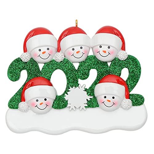 2022 Personalized Family Christmas Ornament – Snowman Family of 5 Christmas Tree Ornament – Decorative Hanging Ornaments – Keepsake Gifts for Mom, Dad, Kid, Grandma, Grandpa – Free Customization