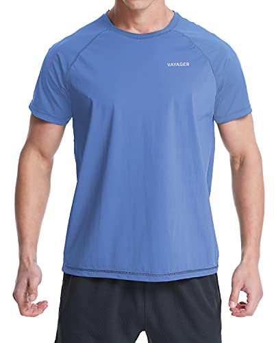 VAYAGER Men’s Swim Shirts Rash Guard UPF 50+ Short Sleeve Quick Drying Crew Water Shirt(Royal Blue-L)