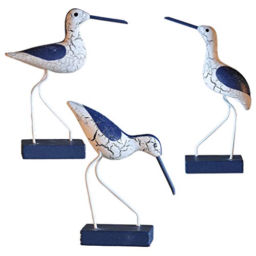 EXCEART 3 Pcs Wooden Seagull Figurine Nautical Decorations Ornaments Mediterranean Style Coastal Beach Garden Room Decoration for Bedroom (Mixed)