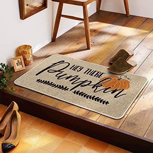 Artoid Mode Hey There Pumpkin Decorative Doormat, Seasonal Fall Halloween Thanksgiving Holiday Low-Profile Floor Mat Switch Mat for Indoor Outdoor 17 x 29 Inch | The Storepaperoomates Retail Market - Fast Affordable Shopping