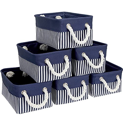 Dicunoy 6 Pack Storage Baskets for Organizing, Empty Gift Baskets to Fill, Small Fabric Bins for Shelves, Canvas Boxes with Rope Handles for Classrooms Office School, Closet, Toys, Socks