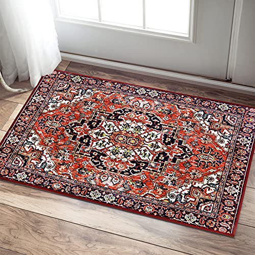 Misiffa Vintage Oriental Medallion Area Rug, Non-Slip Washable Low-Pile Doormat Small Indoor Accent Throw Rug, Floor Carpet for Kitchen Mat Bedroom Entryway Home Decor (Red, 2x3ft)